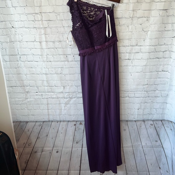 David’s Bridal Dark Purple Floral polyester long formal dress size 0 - Picture 9 of 16